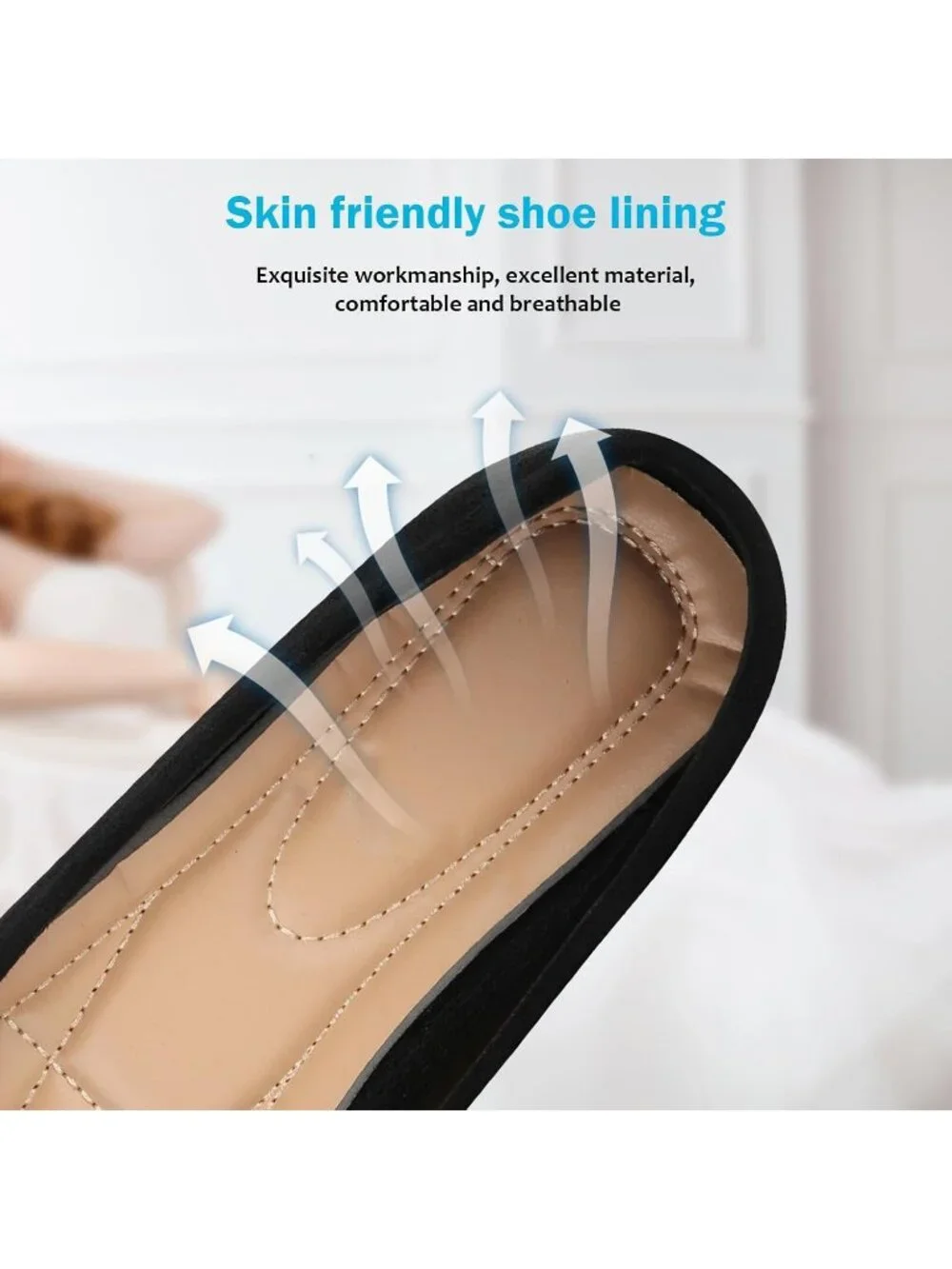 Women's 03-Black Pointed Toe Pearl Flats Comfort Non Slip Soft Sole Office Shoes